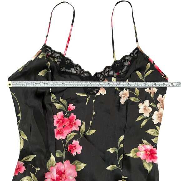 Bay Studio Sleepwear Floral Lace Trim Bow Satin Mini Slip Dress Black S Coquette - Picture 11 of 13